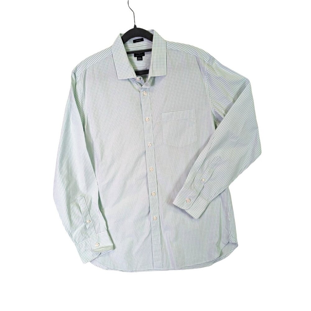 J Crew Shirt Mens size L Green Gingham Check Premium Shirting Cotton Thompson